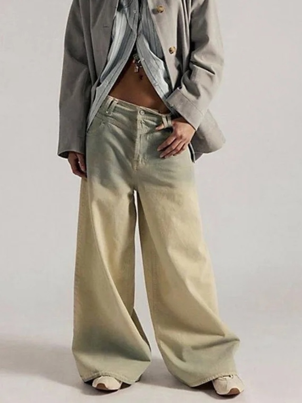 NWT We The Free Give And Take Extra Baggy Wide Leg Jeans in Key Lime Pie